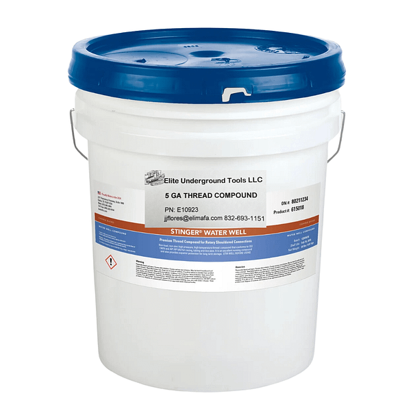 A bucket of white paint with blue lid.