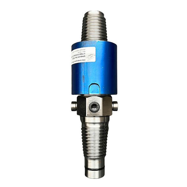 A blue and silver valve with a white background